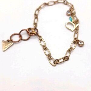 GUESS Gold Tone Multi Stone + Logo Charm Bracelet